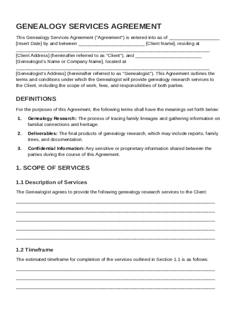 Genealogy Contract Template Preview on Page 1