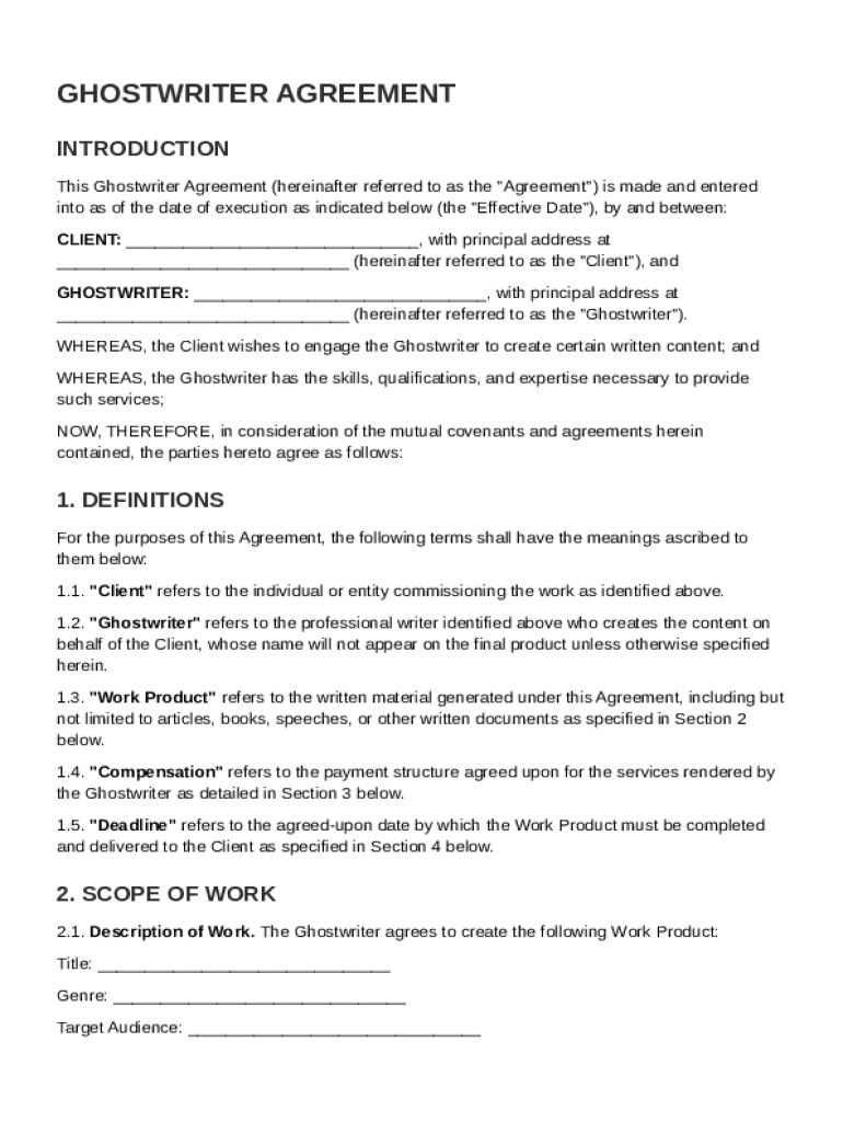 Ghostwrit Contract Template Preview on Page 1