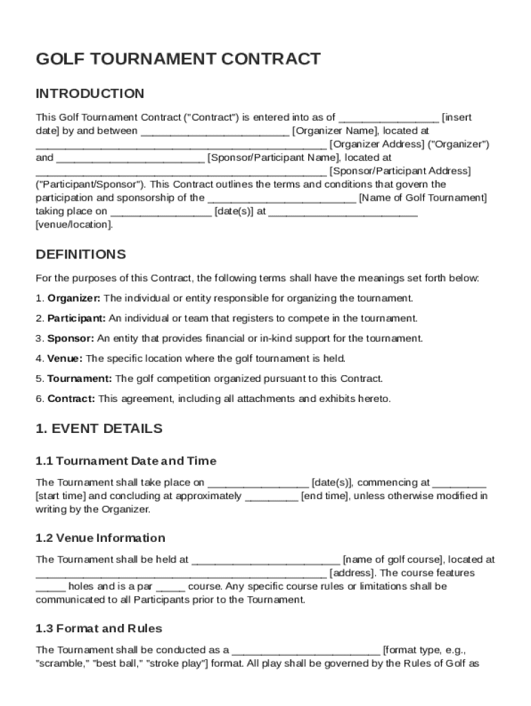 Golf Tournament Contract Template Preview on Page 1
