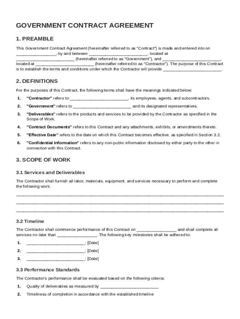 Government Contract Template Preview on Page 1