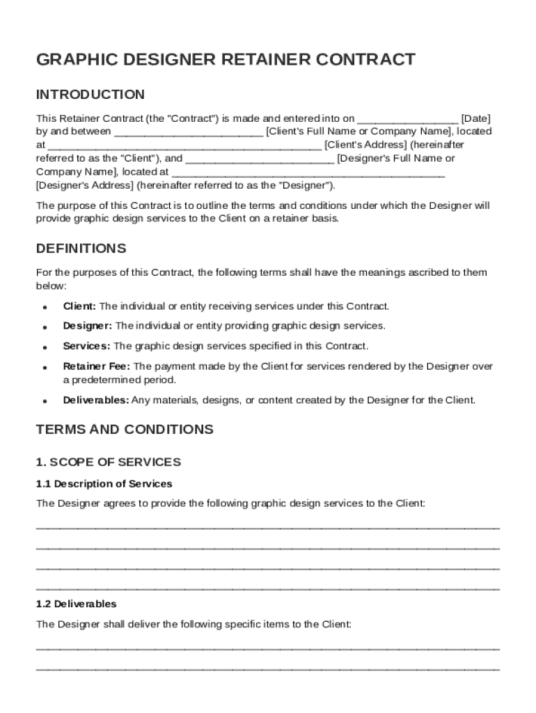 Graphic Designer Retainer Contract Template Preview on Page 1