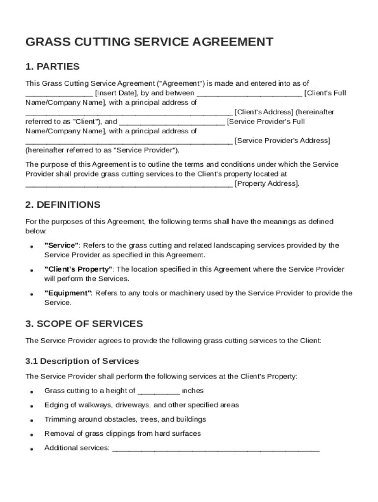 Grass Cutt Contract Template Preview on Page 1