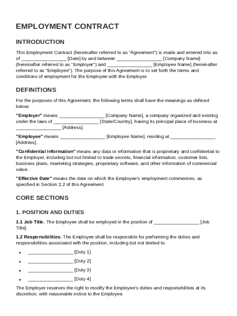 HR Employment Contract Template Preview on Page 1