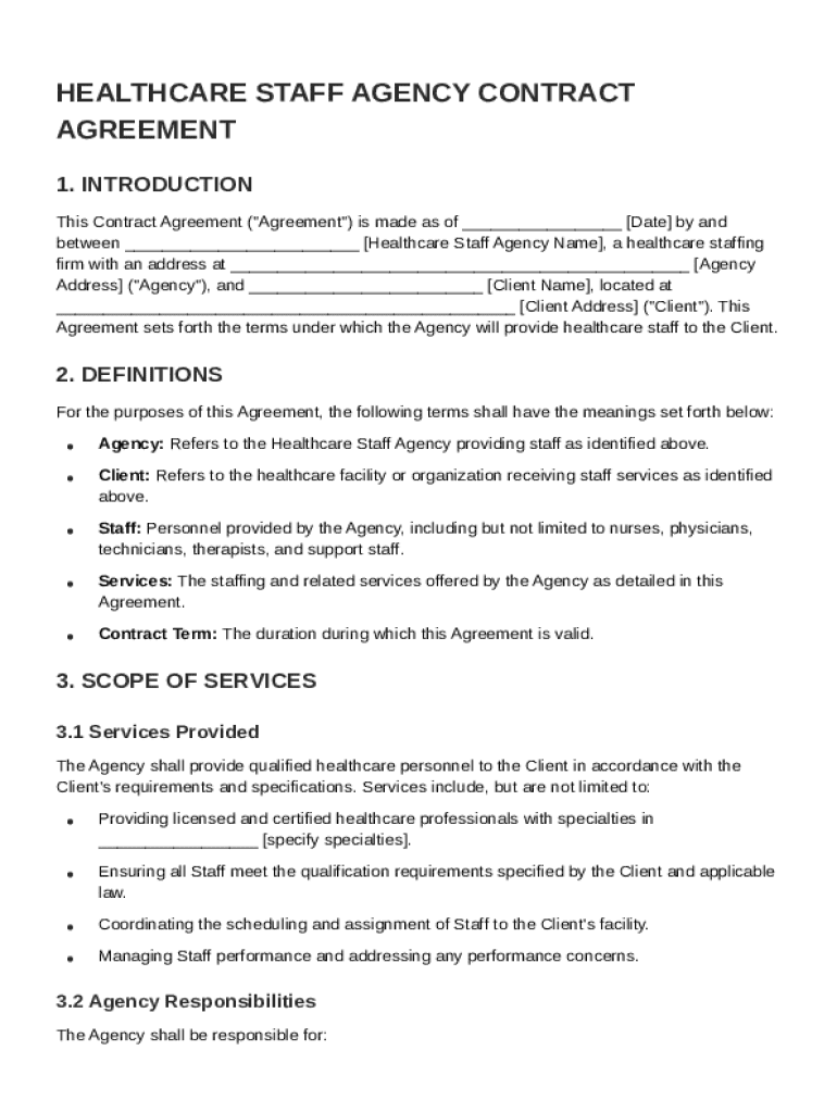 Healthcare Staff Agency Contract Template Preview on Page 1
