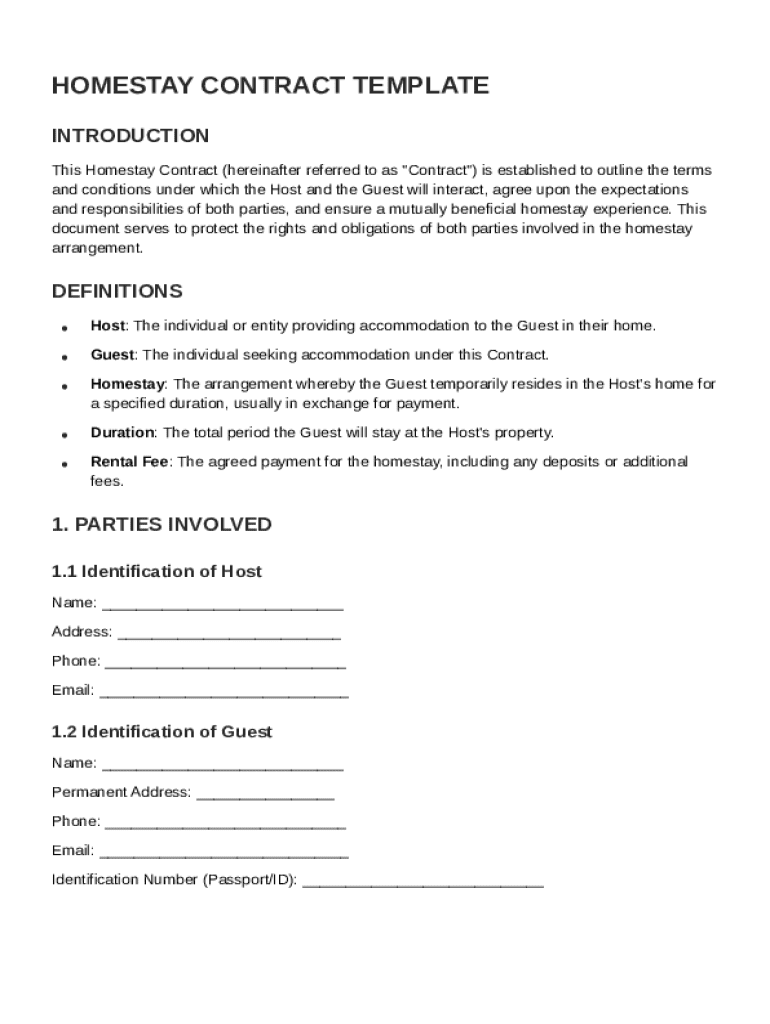 Homestay Contract Template Preview on Page 1
