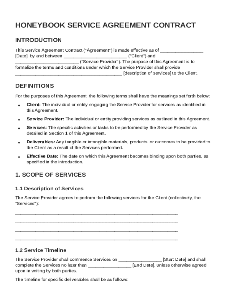 Honeybook Contract Template Preview on Page 1