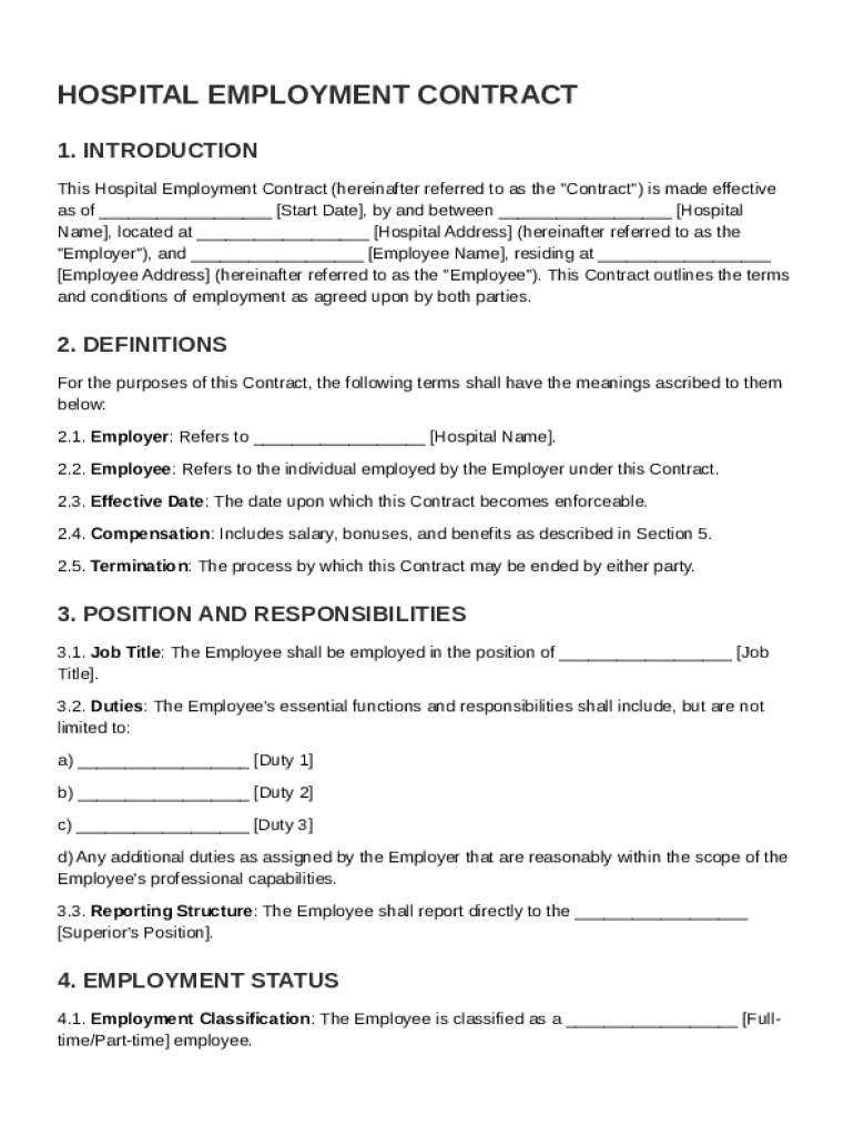Hospital Employment Contract Template Preview on Page 1