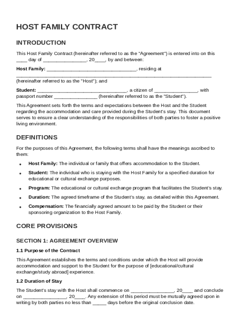 Host Family Contract Template Preview on Page 1