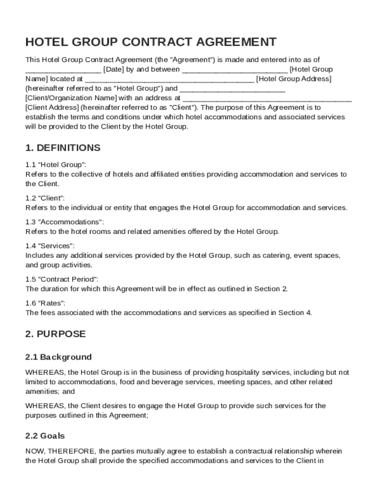 Hotel Group Contract Template Preview on Page 1