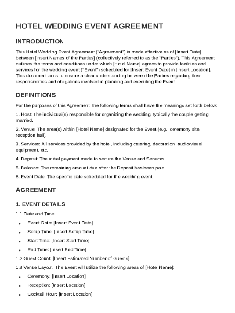 Hotel Wedding Contract Template Preview on Page 1