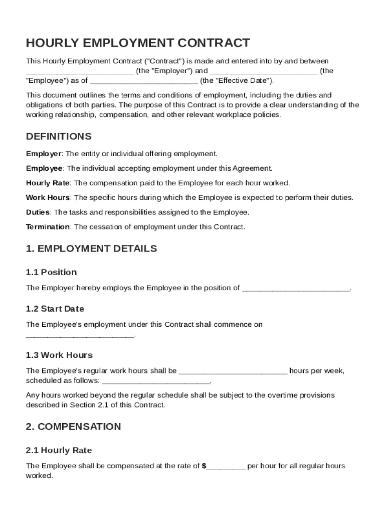 Hourly Employment Contract Template Preview on Page 1