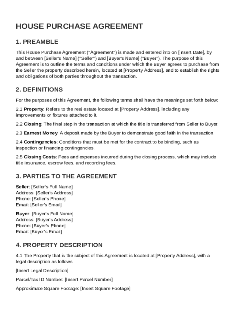 House Purchase Contract Template Preview on Page 1