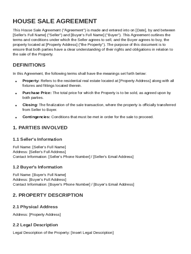 House Sell Contract Template Preview on Page 1