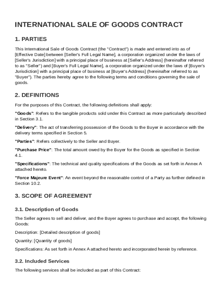 International Sale Of Goods Contract Template Preview on Page 1