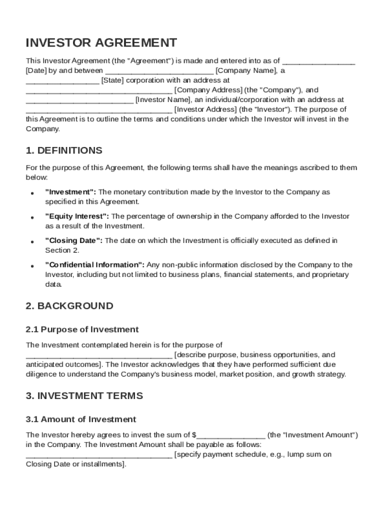 Investors Contract Template Preview on Page 1