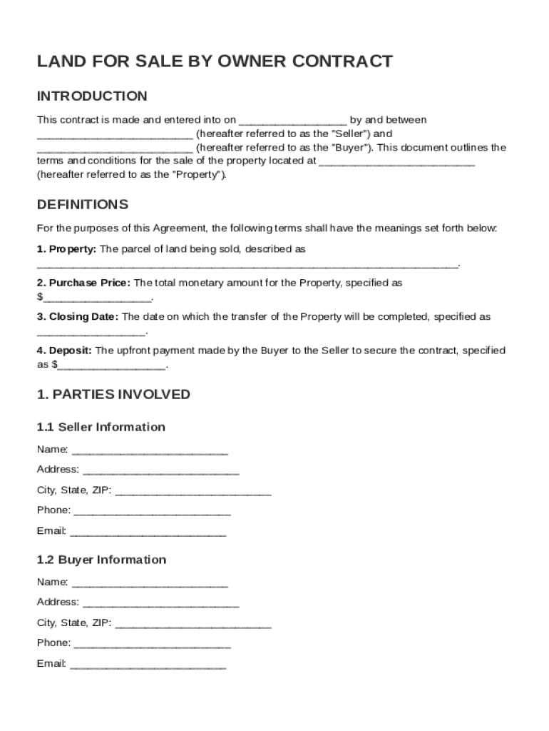 Land For Sale By Owner Contract Template Preview on Page 1