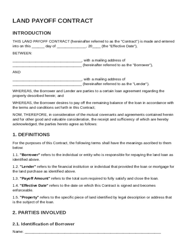 Land Payoff Contract Template Preview on Page 1