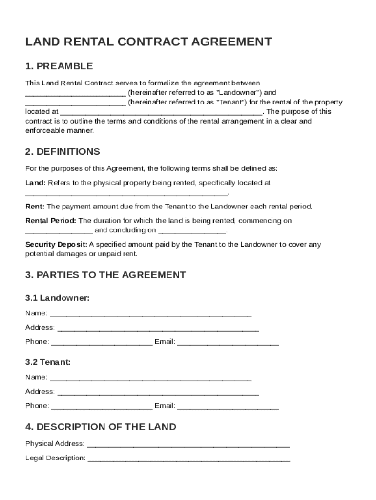 Land Rental Contract Template Preview on Page 1