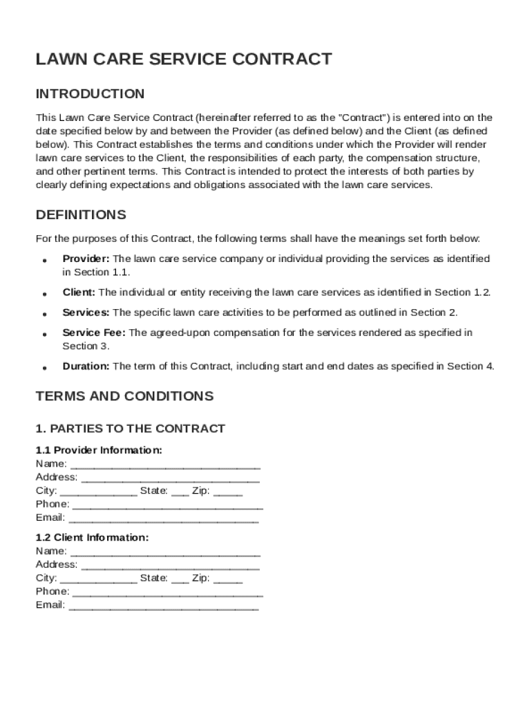 Lawn Care Service Contract Template Preview on Page 1