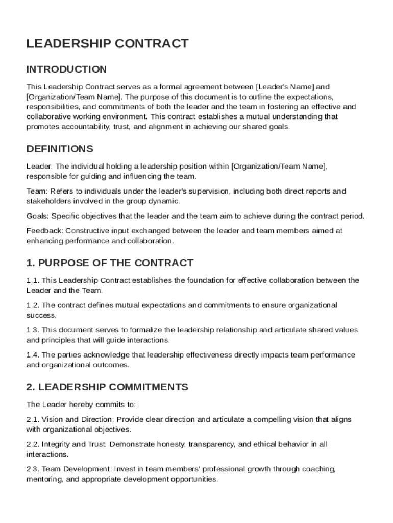 Leadership Contract Template Preview on Page 1