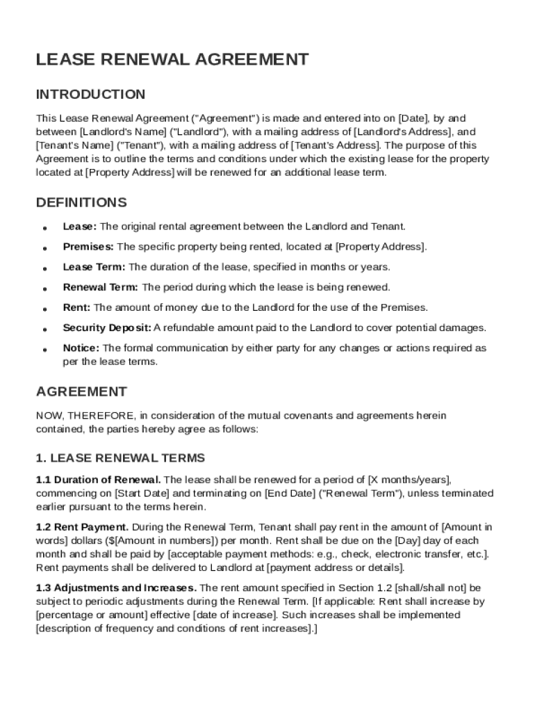 Lease Renewal Contract Template Preview on Page 1