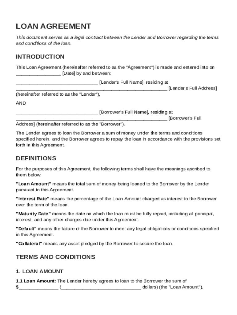Legal Loan Contract Template Preview on Page 1