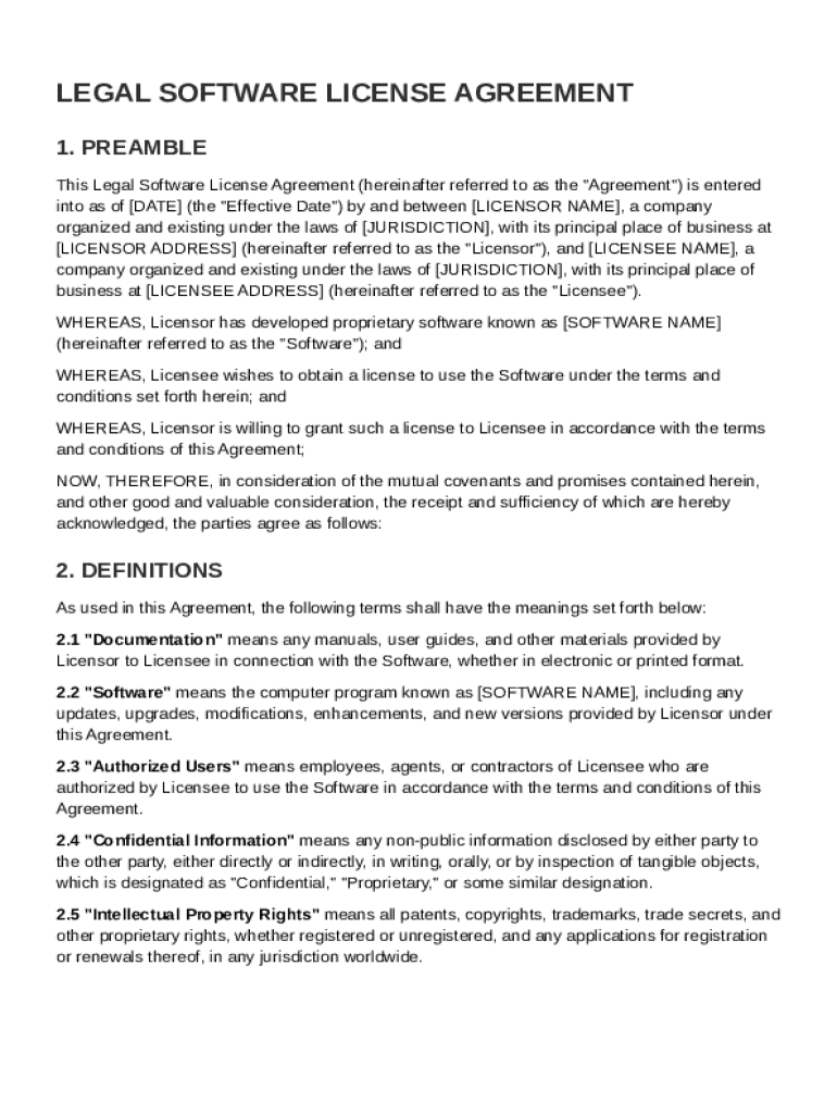 Legal Software Contract Template Preview on Page 1