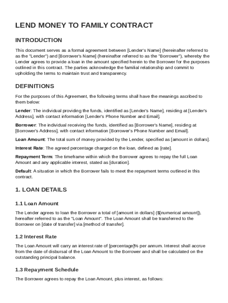 Lend Money To Family Contract Template Preview on Page 1