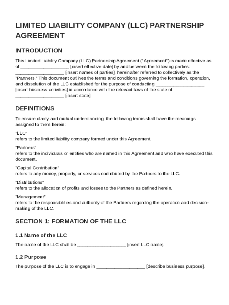 Llc Partnership Contract Template Preview on Page 1