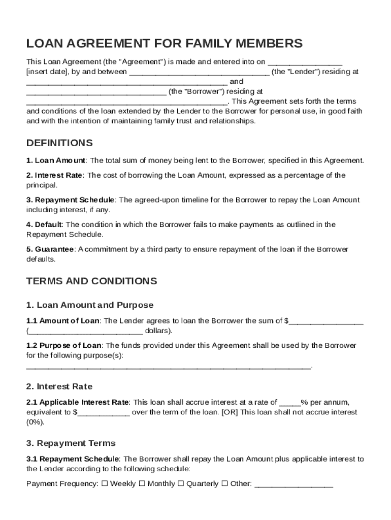 Loan For Family Contract Template Preview on Page 1