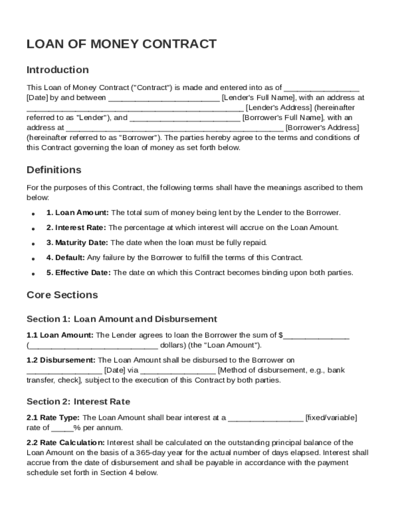 Loan Of Money Contract Template Preview on Page 1