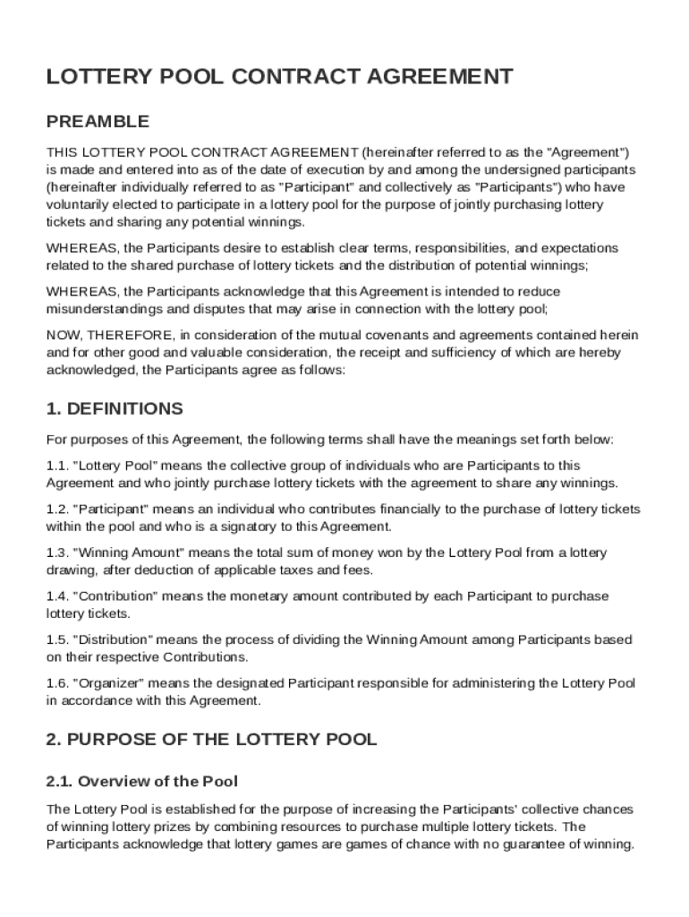 Lottery Pool Contract Template Preview on Page 1