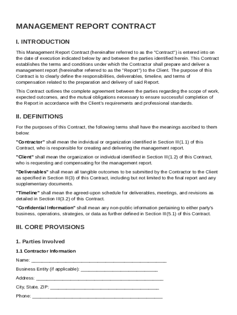 Management Report Contract Template Preview on Page 1