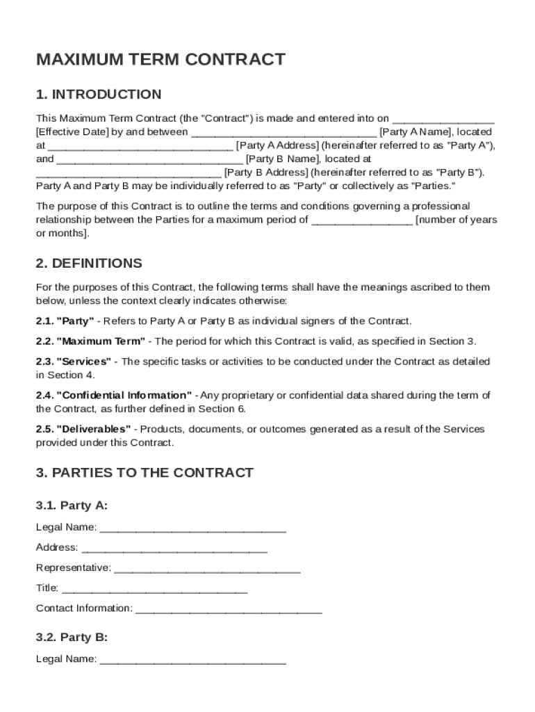Maximum Term Contract Template Preview on Page 1