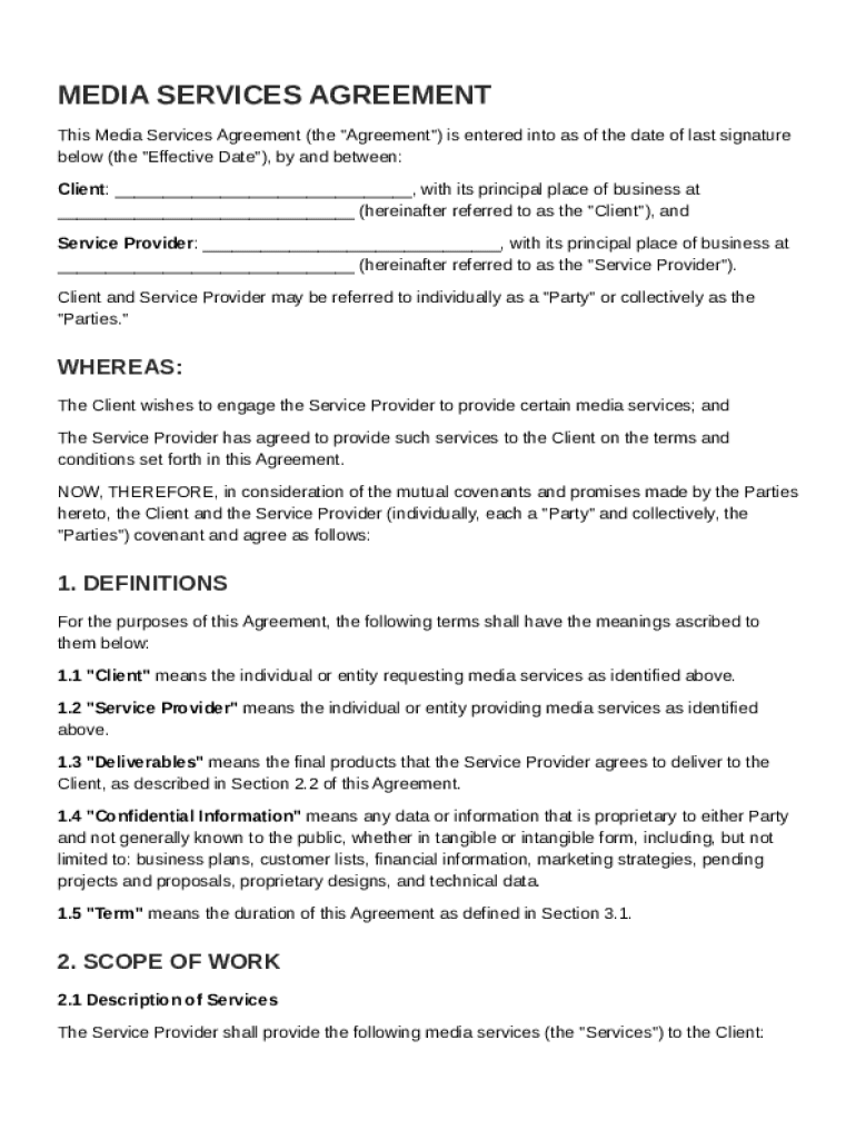Media Contract Template Preview on Page 1