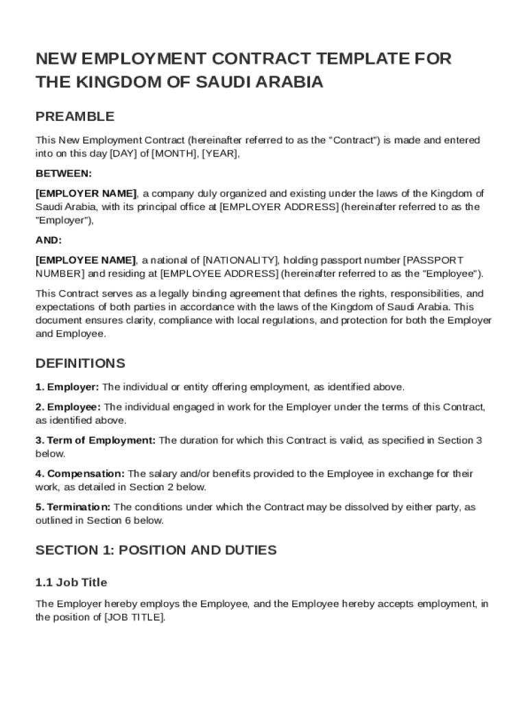 New Employment For The Kdom Of Saudi Arabia Contract Template Preview on Page 1