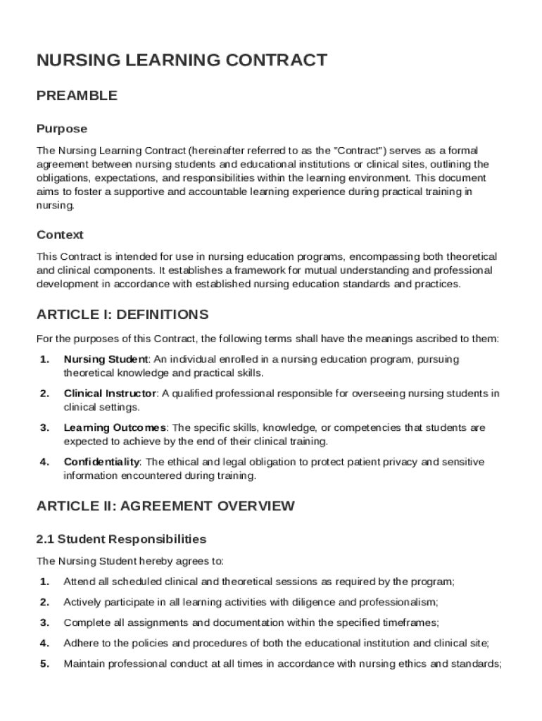 Nurs Learn Contract Template Preview on Page 1