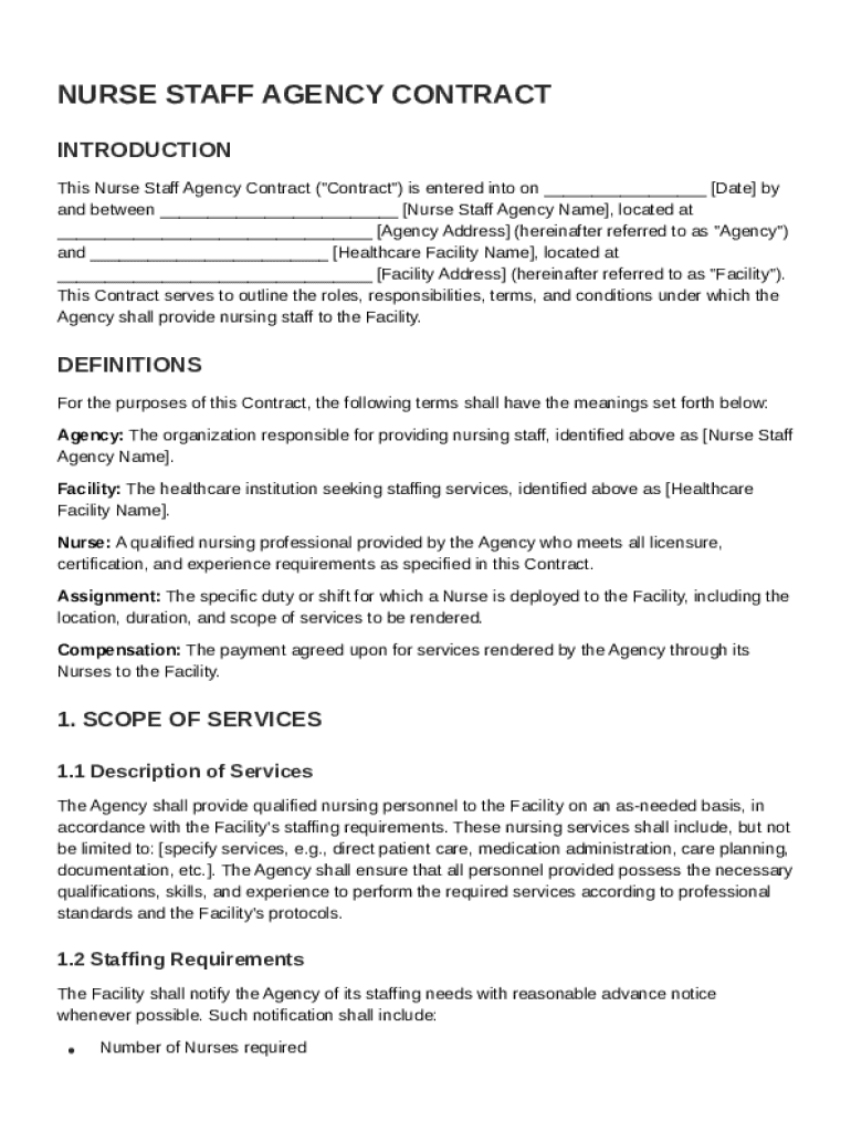 Nurse Staff Agency Contract Template Preview on Page 1