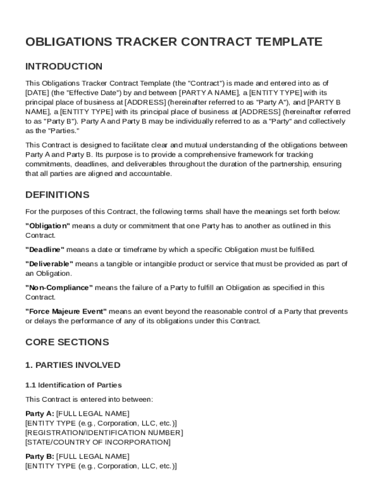 Obligations Tracker Contract Template Preview on Page 1