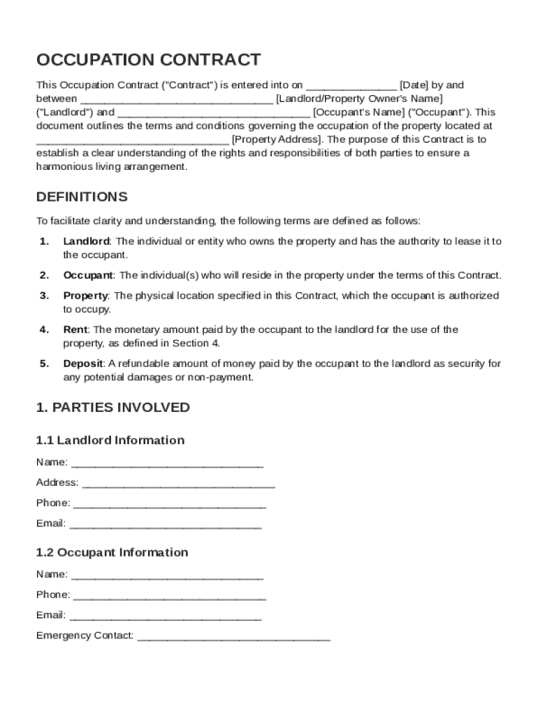 Occupation Contract Template Preview on Page 1