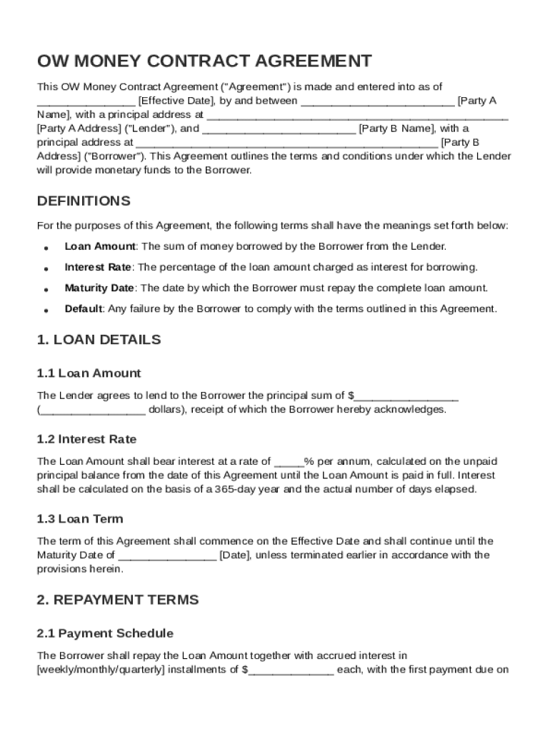Ow Money Contract Template Preview on Page 1