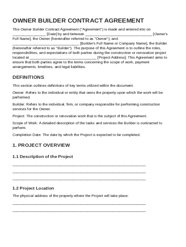 Owner Builder Contract Template Preview on Page 1