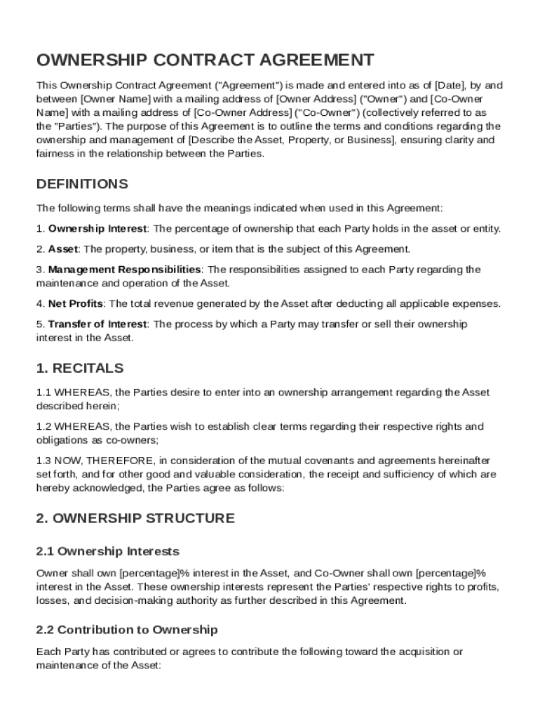 Ownership Contract Template Preview on Page 1