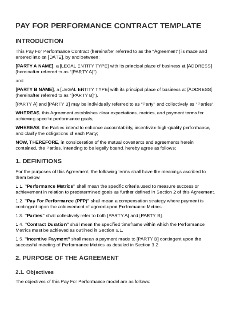 Pay For Performance Contract Template Preview on Page 1