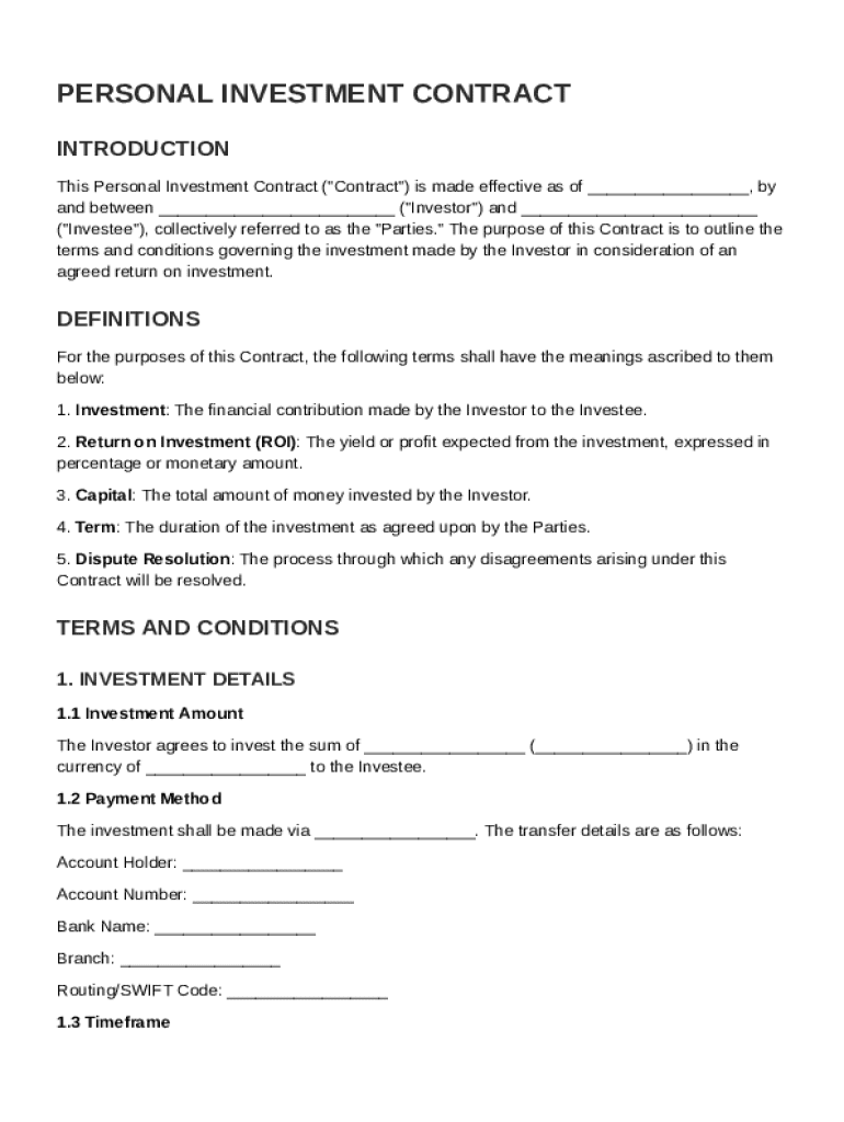 Personal Investment Contract Template Preview on Page 1