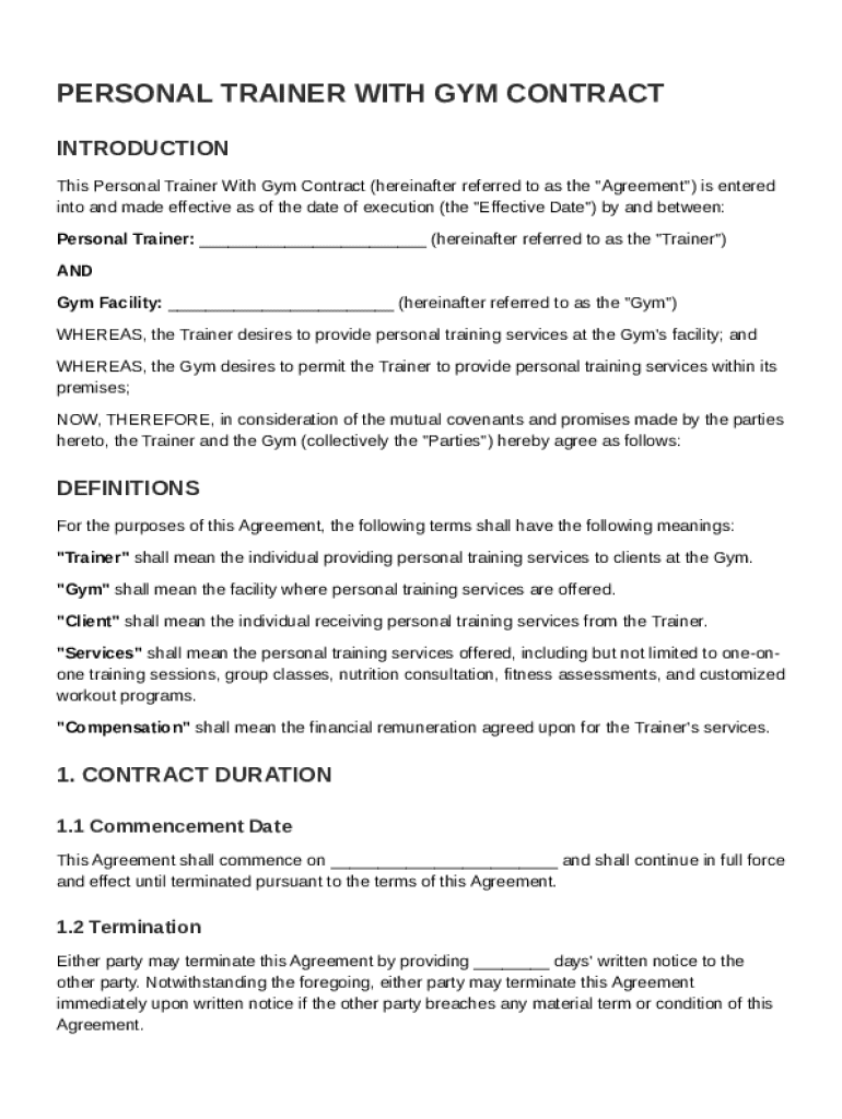 Personal Trainer With Gym Contract Template Preview on Page 1