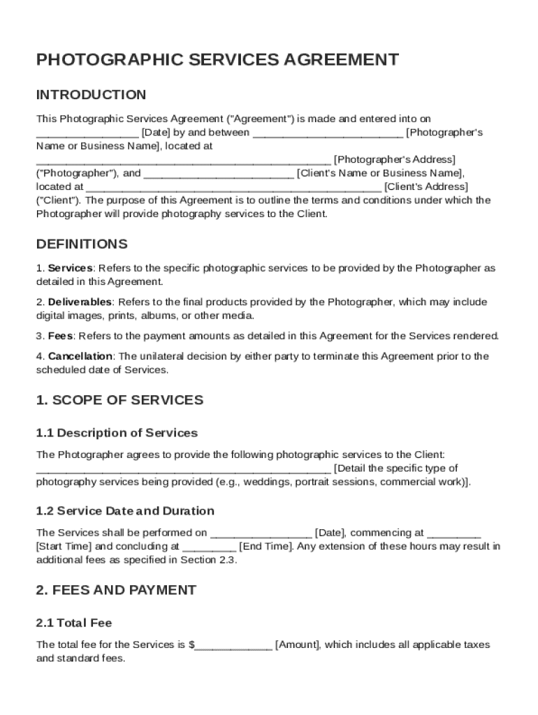 Photographic Contract Template Preview on Page 1
