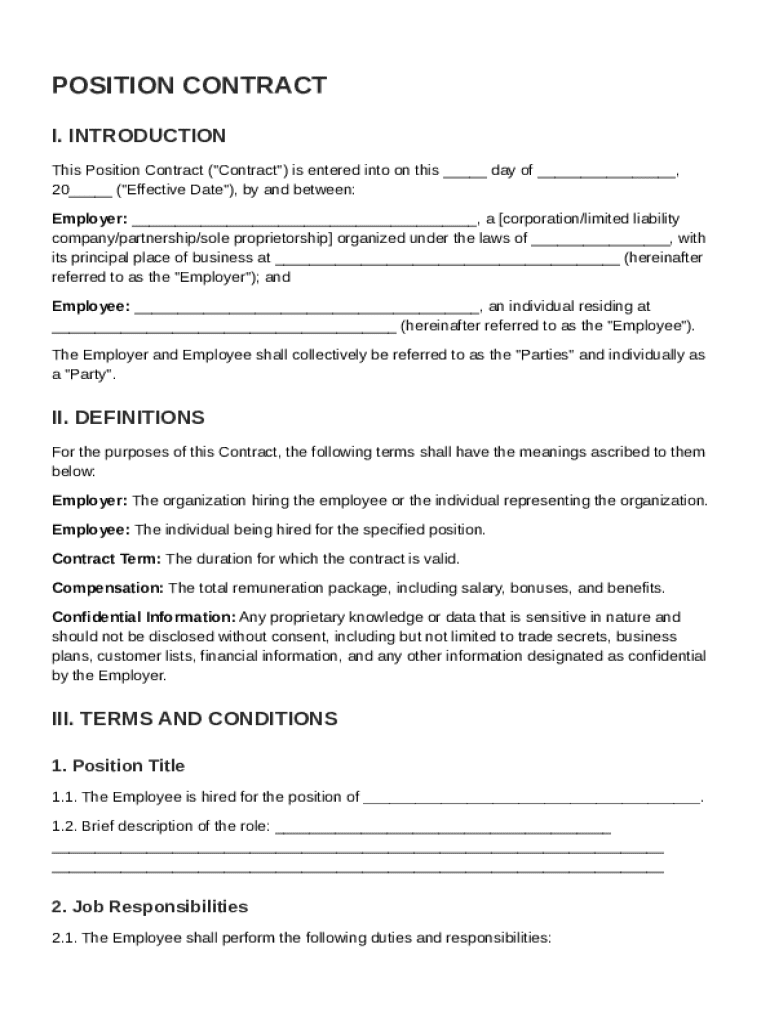 Position Contract Template Preview on Page 1