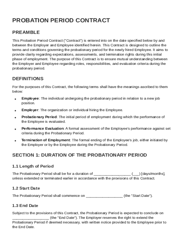 Probation Period Probation Contract Template Preview on Page 1