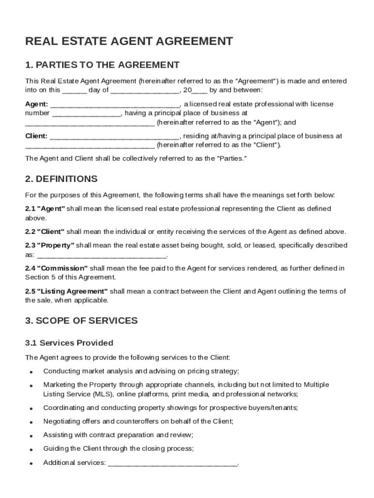 Real Estate Agent Contract Template Preview on Page 1